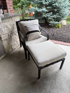lot 953 image: Patio chair and ottoman with cushions