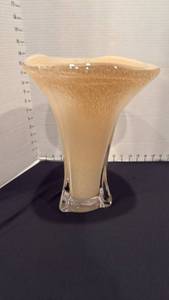 lot 1000 image: Apricot glass trumpet vasecandle holder with flared top 13 inches tall