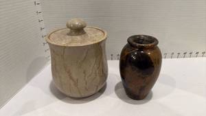 lot 1019 image: Stone vase and canister