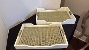 lot 1043 image: 2 wood serving trays with handles largest 3x19x13