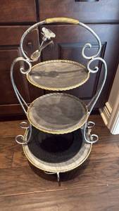 lot 1047 image: 3 tier wrought iron serving tray stand 29x18