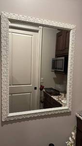 lot 1052 image: Antique white beveled mirror 45x36