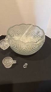 lot 1061 image: Cut glass punch bowl, cups and ladle