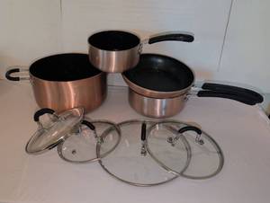 lot 1101 image: Copper-Tone Nonstick Cookware Set with Glass Lids