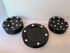 lot 1193 image: Black and white polka. Generic ceramic plates. 14 pieces