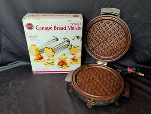 lot 1238 image: Electric Waffle Maker with Norpro Canape Bread Molds Set of 2 shown