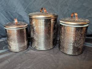 lot 1241 image: Hammered Copper-Tone Metal Canister Set of 3