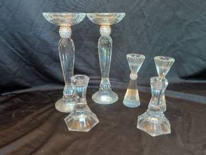 lot 1250 image: Crystal Glass Candleholder Set with Rhinestone Accents