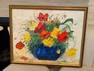 lot 1258 image: D. Lindemier Floral Still Life Oil Painting 24x29 inch