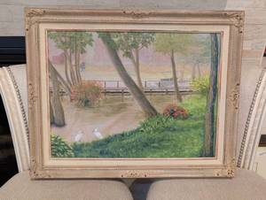 lot 1259 image: Egrets Fishing by Esther Blackburn Original Oil Painting. 23x29