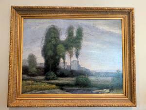 lot 1262 image: Oil on Canvas Landscape Painting with Gilt Frame 45x57 inches