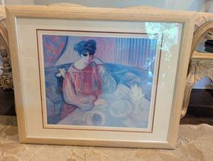 lot 1263 image: Barbara A. Wood Table for One Signed Framed Print 38x45