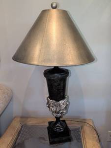 lot 1264 image: Urn Table Lamp with Floral Relief and Marble Base 34 in tall