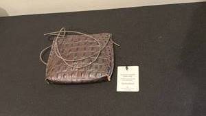 lot 1307 image: Crocodile Embossed Leather Small Crossbody Bag with Drawstring Strap