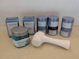 lot 1504 image: Global Beauty Care Retinol Skin Cream & Hyaluronic Acid Body Scrub Lot with Facial Brush
