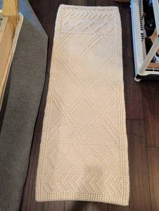 lot 1541 image: Cream Wool Textured Runner Rug with Diamond Pattern