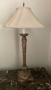 lot 1603 image: Tall Candlestick Table Lamp with Woven Shade 33 inches tall