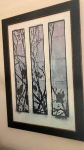 lot 1604 image: Signed Triptych Botanical Silhouette Framed Art Print 41X38