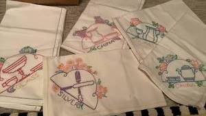 lot 1680 image: Hand Embroidered Linen- China, Silver & Glass
