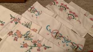 lot 1682 image: Hand Embroidered White Pillowcases with Butterfly and Floral Designs