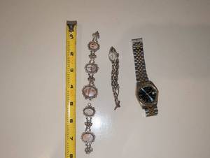 lot 1947 image: 2 watches Elgin and Pedre, and scrimshaw bracelet
