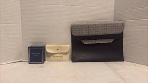 lot 1982 image: Halcyon Days Enamels Wedding Keepsake Box with Vanbaris Italy Cream Leather Card Wallet and Black File Holder