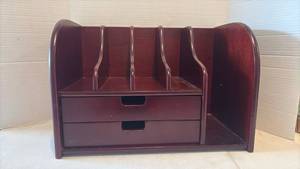 lot 1991 image: Mahogany Wood Desktop Organizer with Drawers