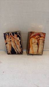lot 1999 image: Set of 2 Classical Art Print Hinged Jewelry Boxes