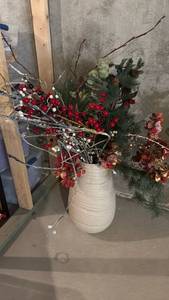 lot 2006 image: Flower pot 22inches tall with faux floral arrangement located in basement