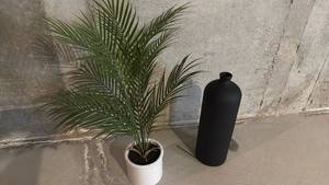 lot 2010 image: Flower pot 17inches tall new and faux fern with pot located in basement