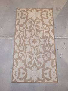 lot 2028 image: Floral Scroll Area Rug in Tan and Cream 26x49 in