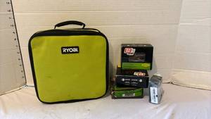 lot 3117 image: Ryobi Corded Drill with Carrying Case and Grip Rite Fasteners Bundle