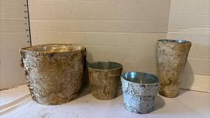 lot 3131 image: Birch Bark Planters - Set of 4
