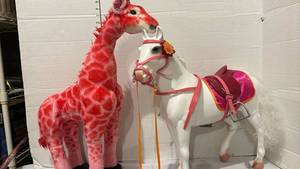 lot 3212 image: Our Generation Horse with Saddle and Pink Giraffe Plush Toy