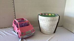 lot 3224 image: Pink Doll SUV Toy Car & Creatology Ceramic Flower Pot Painting Kit