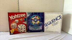 lot 3237 image: Board Games - Yahtzee, Wheel of Fortune Quick Play Edition & Sequence