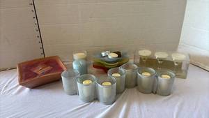 lot 3307 image: Candle Collection Lot with Holders and Citronella Block