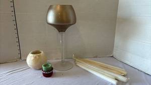 lot 3309 image: Decorative Candle Holder and Taper Candles