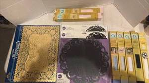 lot 3424 image: Craft Supply Lot - Vinyl Paper Rolls, Doilies, Placemats & Iron-On Sheets