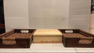 lot 3433 image: Olive & Cocoa wooden box & Woven Trays