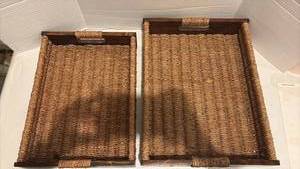 lot 3434 image: Woven Wood Trays Set of 2