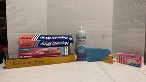 lot 3448 image: Household Essentials - Reynolds Wrap, Parchment Paper, Marinade Bags, Spray Starch & More