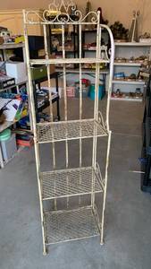 lot 3458 image: Wrought Iron bakers Rack with Scroll Detail 65X18X11