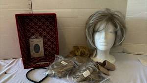 lot 3469 image: Womens Wig and Hair Piece Collection with Storage Box