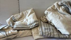 lot 3475 image: Cream and Gray Striped Curtain Panels