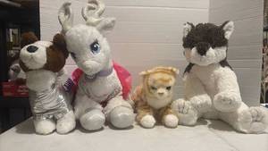 lot 3510 image: Lot of 4 Stuffed Animal Plush Toys - Dog, Reindeer, Cat, and Husky