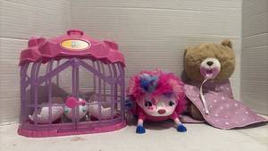 lot 3515 image: Little Live Pets Bird Cage Set with Pomsies and Teddy Bear Toy