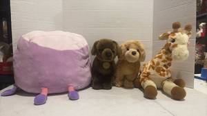 lot 3516 image: Lot of 4 Stuffed Animal Plush Toys - Dogs, Giraffe, and Character Plush