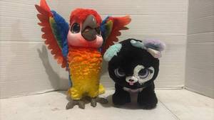 lot 3522 image: FurReal Friends Squawkers McCaw Parrot & Glamalots Black Puppy Plush Toy Set - Lot of 2