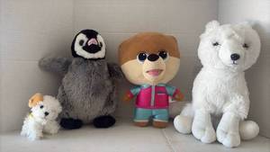 lot 3536 image: Lot of 4 Stuffed Animal Plush Toys - Penguin, JiffPom, White Bear, Mini Dog